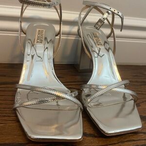 Badgley Mischka silver block heels size 8